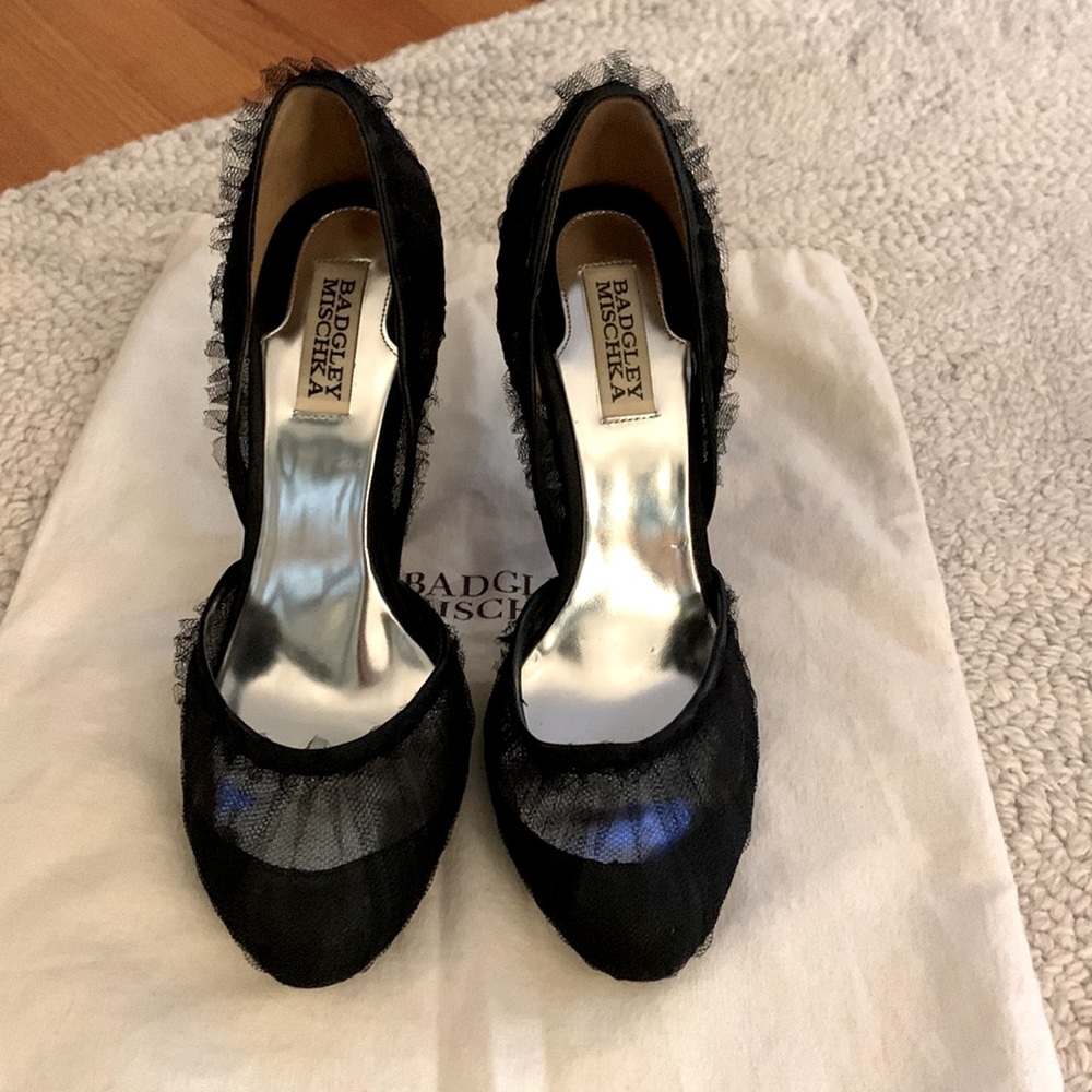 Badgley Mischka Black Lace Peep-Toe Heels